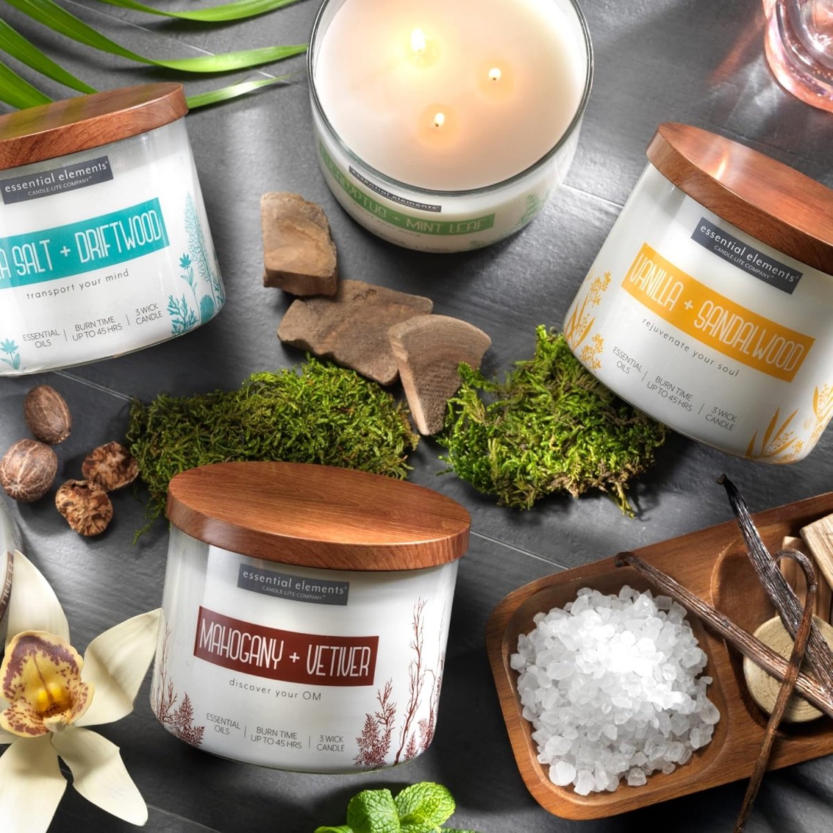 Candle - lite Essential Elements Scented Candles, Eucalyptus &amp; Mint Leaf, 14.75 oz Jar, Proudly Poured in The USA, Aromatherapy, 3 - Wick with 45 Hours Burn Time, Perfect for Creating a Relaxing Ambiance - Homesidy.com