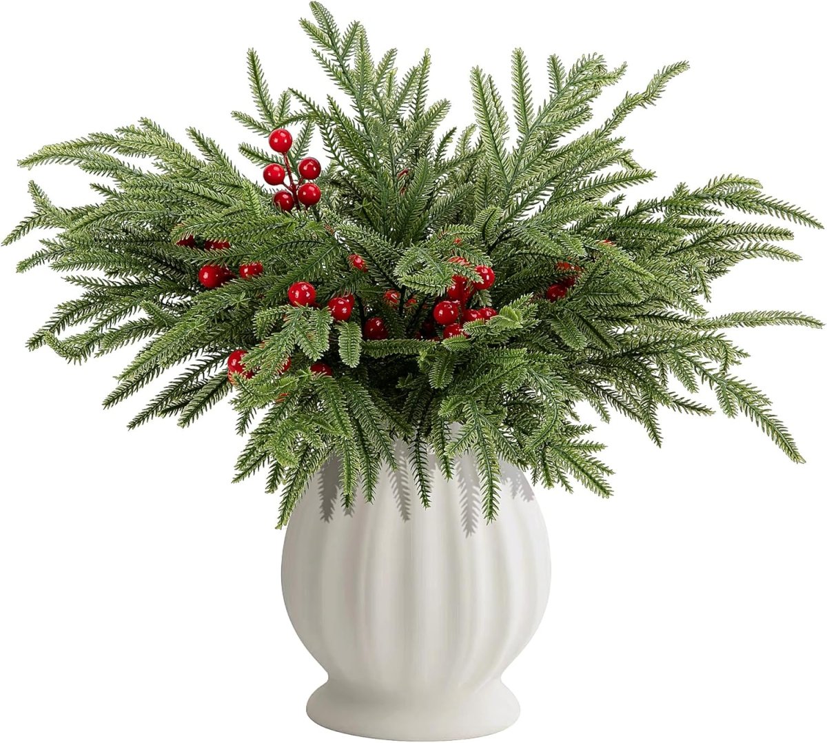 Watayo 60 Pcs Christmas Artificial Pine Branches with Red Berry Stems, 10.5&34; Faux Evergreen Norfolk Pine Cypress Leaves Stems, Fake Foliage Pine Needles Picks for DIY Craft Garland Home Decor - Homesidy.com