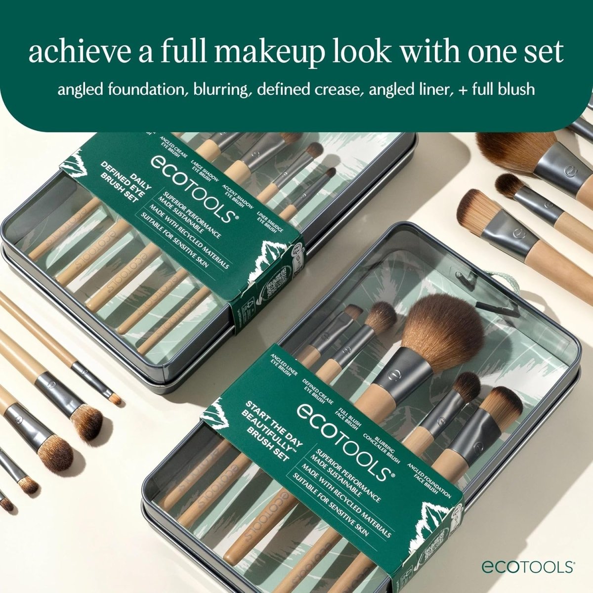 EcoTools Makeup Brush Set for Eyeshadow, Foundation, Blush, and Concealer with Bonus Storage Case, Start the Day Beautifully, Travel Friendly, 6 Piece Set - Homesidy.com