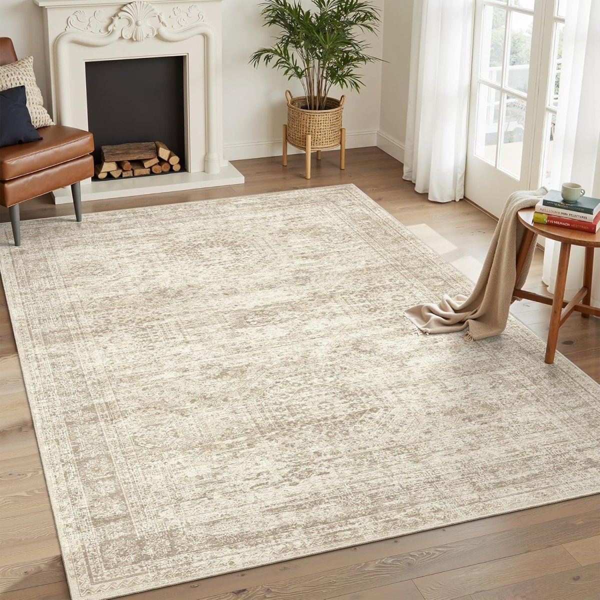 Soalmost Washable Area Rug 8x10, Large Soft Rugs for Living Room Vintage Beige Carpet 8x10 Area Rugs for Bedroom Dining Room Non - Slip Stain Resistant Under Table Rug - Homesidy.com