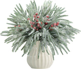Watayo 60 Pcs Christmas Artificial Pine Branches with Red Berry Stems, 10.5&34; Faux Evergreen Norfolk Pine Cypress Leaves Stems, Fake Foliage Pine Needles Picks for DIY Craft Garland Home Decor - Homesidy.com