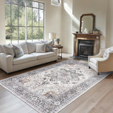 AMADA HOMEFURNISHING 8x10 Washable Area Rug, Low - Profile Large Area Rug with Non - Slip Backing &amp; Durable Edge Binding, Vintage Large Rugs for Living Room, Bedroom, Dinning Room - Homesidy.com