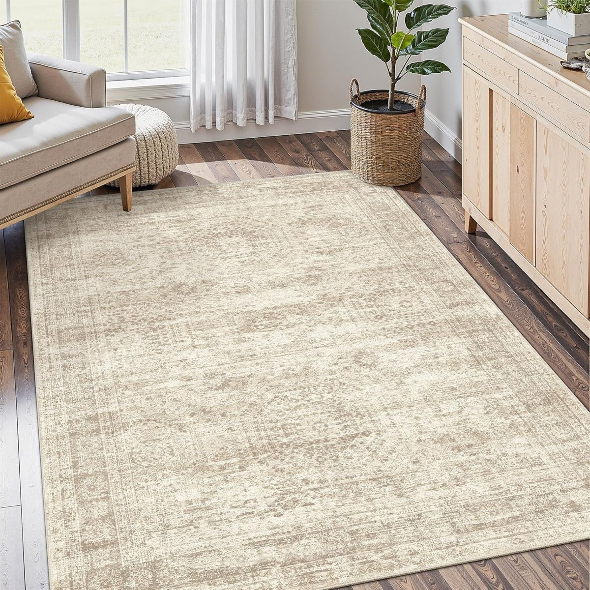 Soalmost Washable Area Rug 8x10, Large Soft Rugs for Living Room Vintage Beige Carpet 8x10 Area Rugs for Bedroom Dining Room Non - Slip Stain Resistant Under Table Rug - Homesidy.com