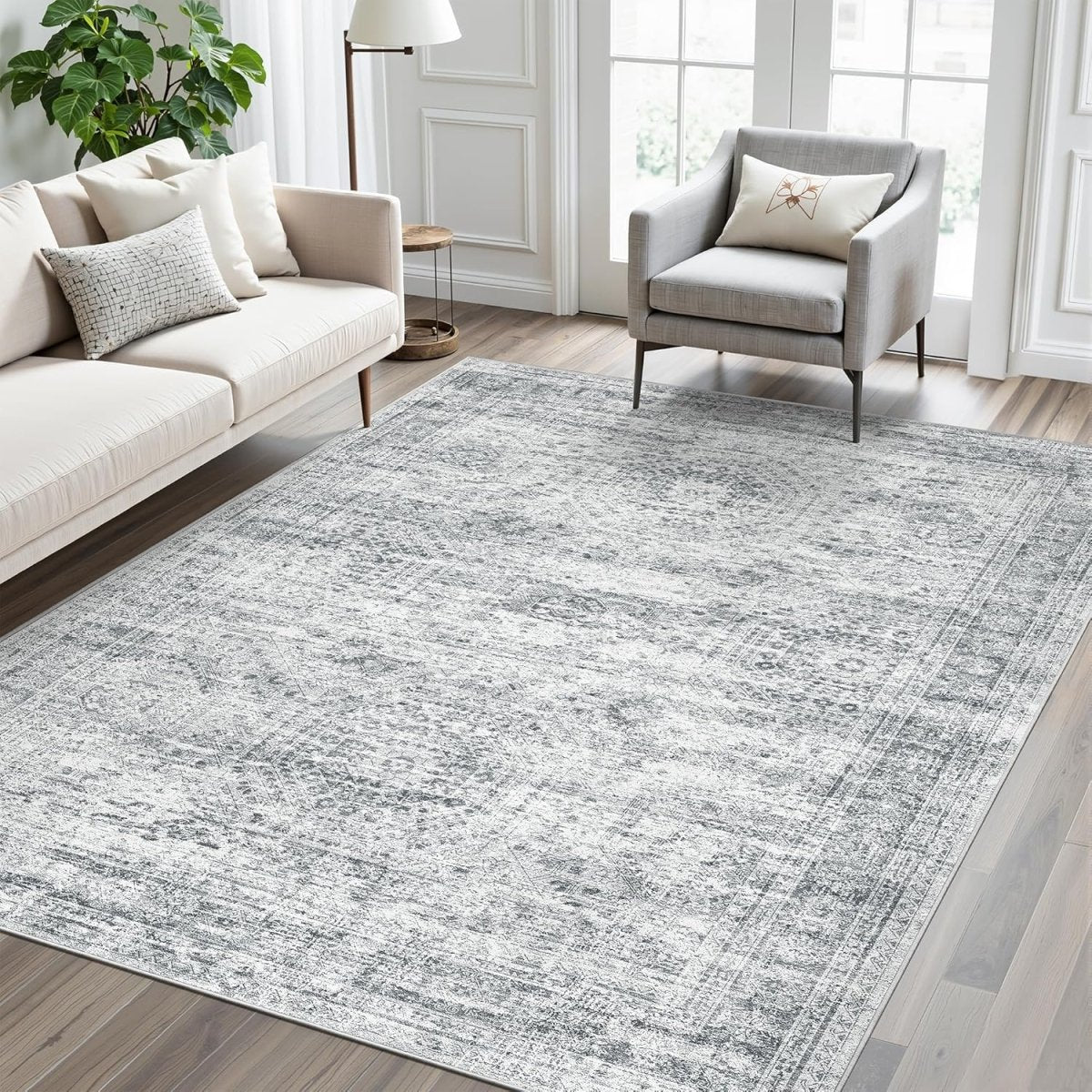 Soalmost Washable Area Rug 8x10, Large Soft Rugs for Living Room Vintage Beige Carpet 8x10 Area Rugs for Bedroom Dining Room Non - Slip Stain Resistant Under Table Rug - Homesidy.com