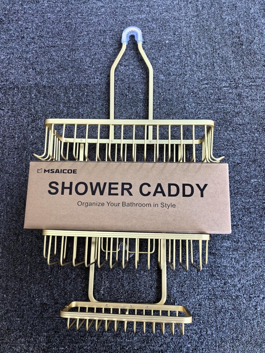 MSAICOE Shower Caddy Hanging - Never Rust Shower Hanging Organizer - Aluminum Over the ShowerHead Caddy with Soap Basket and 6 Hooks for Razor/Sponge (Black) - Homesidy.com
